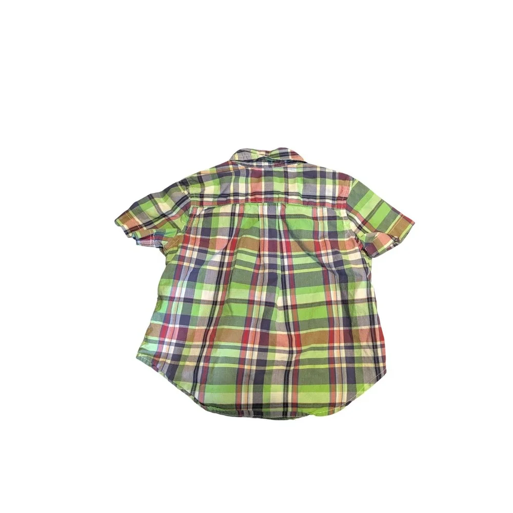 Ralph Lauren Boys 12M Green Plaid Short Sleeve Button Down Shirt 320178644